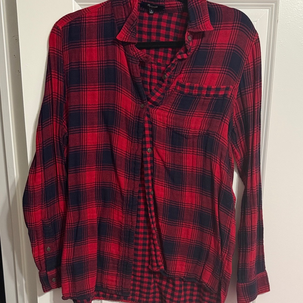 Madewell Red and Navy Plaid Button Down Shirt